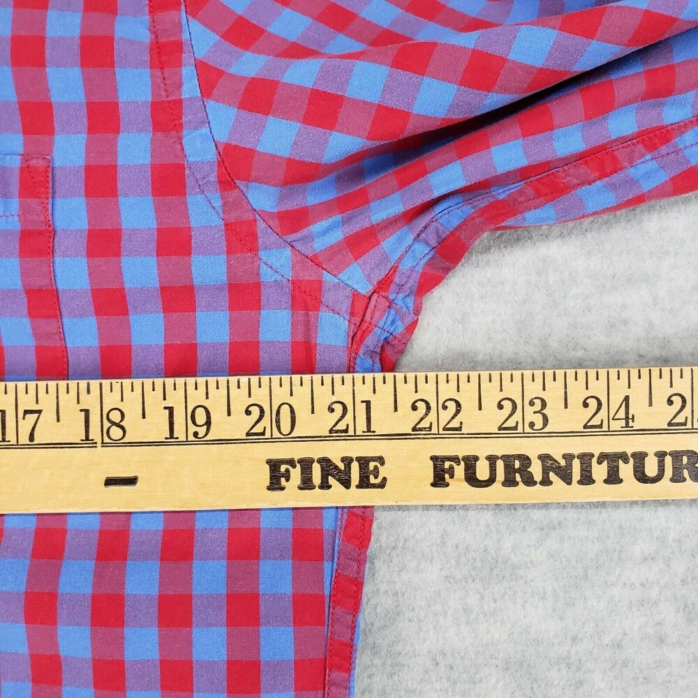 J. Crew Mens Quality Woven Shirt Size M Red Blue Check Button-Up Long‎ Sleeve - Picture 4 of 5